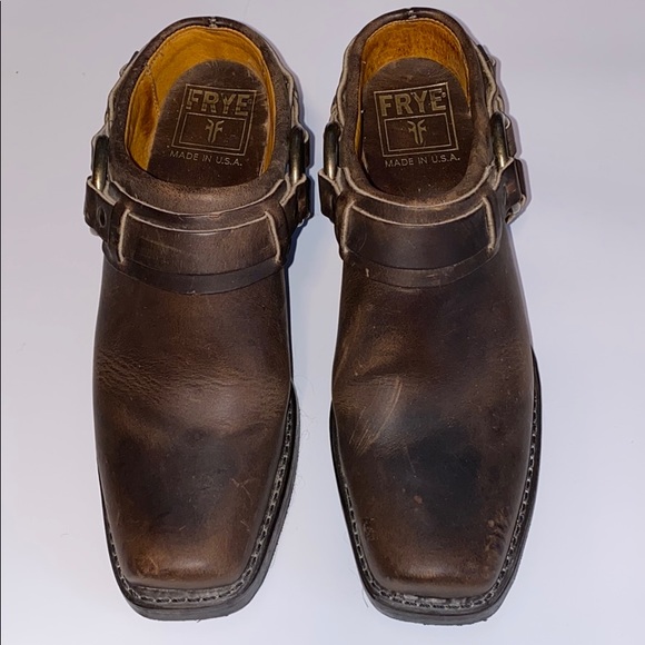 Frye Belted Harness Distressed Brown Leather Mule - Picture 3 of 16